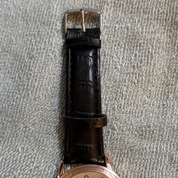 Mreurio White Dial Round Gold Tone Case Black Faux Leather Band Watch - Picture 4 of 5